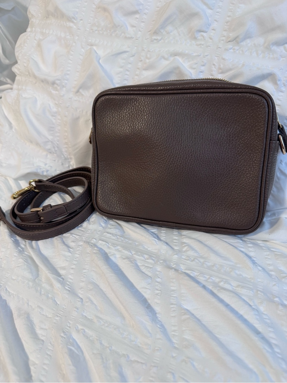 Quince Brown Italian Leather Crossbody Bag - Classic Pebbled Finish